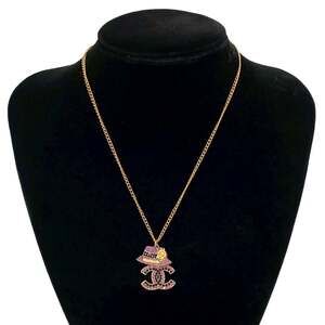 CHANEL Authentic Black Logo Necklace